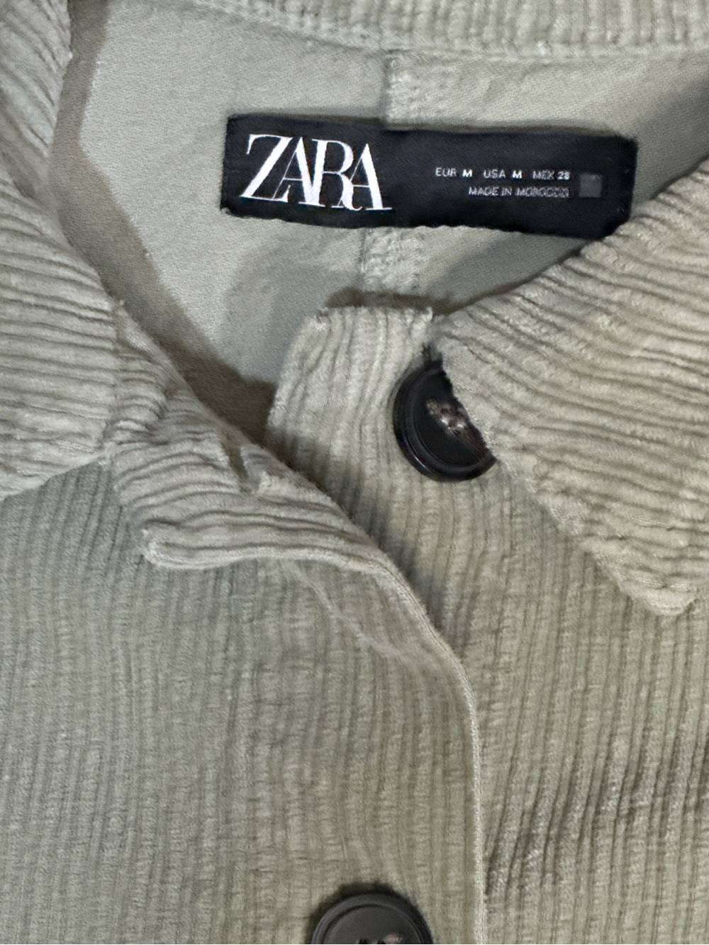 ZARA Sage Green Corduroy Cropped Shacket Jacket Size M - Picture 3 of 6